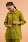Shop Naintara Bajaj Green Cotton, Linen Embroidery Collared Kurta And Pant Set Online at Aza Fashions Shop_Naintara Bajaj_Green Cotton, Linen Embroidery Collared Kurta And Pant Set _Online_at_Aza_Fashions