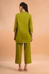 Shop Naintara Bajaj Green Cotton, Linen Embroidery Collared Kurta And Pant Set at Aza Fashions Shop_Naintara Bajaj_Green Cotton, Linen Embroidery Collared Kurta And Pant Set _at_Aza_Fashions