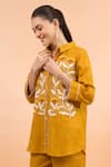 Buy Naintara Bajaj Mustard Cotton, Linen Embroidery Collared, Button-down Neck Kurta And Pant Set Online at Aza Fashions Buy_Naintara Bajaj_Mustard Cotton, Linen Embroidery Collared, Button-down Neck Kurta And Pant Set _Online_at_Aza_Fashions