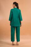 Shop Naintara Bajaj Green Cotton, Linen Embroidery Mandarin Collar Kurta And Pant Set at Aza Fashions Shop_Naintara Bajaj_Green Cotton, Linen Embroidery Mandarin Collar Kurta And Pant Set _at_Aza_Fashions