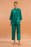 Buy Naintara Bajaj Green Cotton, Linen Embroidery Mandarin Collar Kurta And Pant Set Online at Aza Fashions Buy_Naintara Bajaj_Green Cotton, Linen Embroidery Mandarin Collar Kurta And Pant Set _Online_at_Aza_Fashions