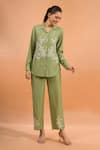 Buy Naintara Bajaj Green Silk Embroidery Collared, V-neck Kurta And Pant Set at Aza Fashions Buy_Naintara Bajaj_Green Silk Embroidery Collared, V-neck Kurta And Pant Set _at_Aza_Fashions