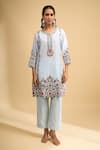 Buy_Naintara Bajaj_Sky Blue Silk Embroidery Round Neck Kurta And Pant Set _Online_at_Aza_Fashions