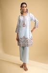 Buy_Naintara Bajaj_Sky Blue Silk Embroidery Round Neck Kurta And Pant Set _at_Aza_Fashions