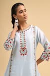 Shop_Naintara Bajaj_Sky Blue Silk Embroidery Round Neck Kurta And Pant Set _Online_at_Aza_Fashions