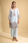 Naintara Bajaj_Sky Blue Silk Embroidery Round Neck Kurta And Pant Set _at_Aza_Fashions