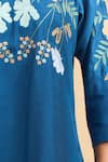 Naintara Bajaj_Teal Silk Embroidery Split V-neck Kurta And Pant Set _Online_at_Aza_Fashions