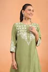 Naintara Bajaj Green Embroidery, Metallic Thread Round Neck Kurta at Aza Fashions Naintara Bajaj_Green Embroidery, Metallic Thread Round Neck Kurta _at_Aza_Fashions