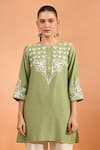Buy Naintara Bajaj Green Embroidery, Metallic Thread Round Neck Kurta at Aza Fashions Buy_Naintara Bajaj_Green Embroidery, Metallic Thread Round Neck Kurta _at_Aza_Fashions