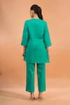 Shop_Naintara Bajaj_Green Cotton, Linen Embroidery Split V-neck Kurta And Pant Set _at_Aza_Fashions