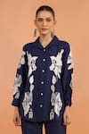Buy_Naintara Bajaj_Navy Embroidery Collared Floral Shirt _at_Aza_Fashions