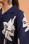 Naintara Bajaj_Navy Embroidery Collared Floral Shirt _Online_at_Aza_Fashions