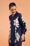 Shop_Naintara Bajaj_Navy Embroidery Collared Floral Shirt _Online_at_Aza_Fashions