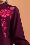 Naintara Bajaj_Wine Embroidery Mandarin Collar Floral Full Sleeve Kurta _at_Aza_Fashions