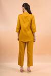 Shop_Naintara Bajaj_Mustard Cotton, Linen Embroidery Mandarin Collar Kurta And Pant Set _at_Aza_Fashions