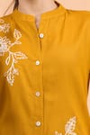 Naintara Bajaj_Mustard Cotton, Linen Embroidery Mandarin Collar Kurta And Pant Set _Online_at_Aza_Fashions