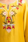 Naintara Bajaj_Yellow Silk Embroidery Split V-neck Kurta And Pant Set _Online_at_Aza_Fashions