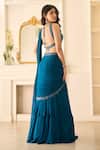 Shop_Richa Jaisinghani Label_Teal Georgette Sequins, Beads, Serena Embellished Pre-draped Saree And Blouse Set _at_Aza_Fashions