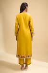 Shop_Naintara Bajaj_Yellow Silk Embroidery Split V-neck Kurta And Pant Set _at_Aza_Fashions