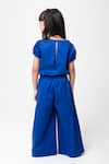 Shop_Partykles_Blue Cotton Satin Beads, Embroidery Cherry Top And Pant Set _at_Aza_Fashions