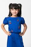 Shop_Partykles_Blue Cotton Satin Beads, Embroidery Cherry Top And Pant Set _Online_at_Aza_Fashions