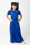 Buy_Partykles_Blue Cotton Satin Beads, Embroidery Cherry Top And Pant Set _at_Aza_Fashions