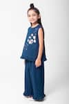 Shop_Partykles_Navy Cotton Satin Embroidery, Beads Planet Top And Pant Set _Online_at_Aza_Fashions