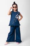 Buy_Partykles_Navy Cotton Satin Embroidery, Beads Planet Top And Pant Set _at_Aza_Fashions