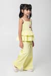 Partykles_Yellow Cotton Satin Embroidery, Beads Ice Cream Top And Pant Set _Online_at_Aza_Fashions