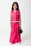 Partykles_Fuchsia Beads, Crystals, Embroidery Strawberry Waistcoat And Pant Set _Online_at_Aza_Fashions