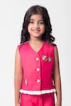 Shop_Partykles_Fuchsia Beads, Crystals, Embroidery Strawberry Waistcoat And Pant Set _Online_at_Aza_Fashions