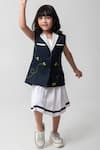Partykles_Navy Rayon Beads, Embroidery Bee Blazer And Skirt Set _Online_at_Aza_Fashions