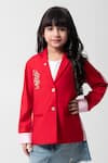 Buy_Partykles_Red Rayon Embroidery Cheeta Blazer _at_Aza_Fashions
