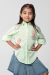 Buy Partykles Mint Cotton Satin Embroidery, Cut Work French Fries Shirt at Aza Fashions Buy_Partykles_Mint Cotton Satin Embroidery, Cut Work French Fries Shirt _at_Aza_Fashions