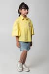 Partykles_Yellow Cotton Satin Embroidery, Beads, Sequins Pear Shirt _Online_at_Aza_Fashions