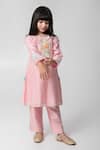 Partykles_Peach Cotton, Silk Embroidery, Patchwork, Tassels Floral Kurta With Pant _Online_at_Aza_Fashions