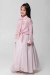 Partykles_Pink Silk Embroidery Tie-up Shirt With Skirt _Online_at_Aza_Fashions