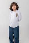 Partykles_White Cotton Embroidery, Patchwork Raccoon Shirt _Online_at_Aza_Fashions