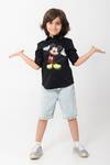 Buy_Partykles_Black Cotton Patchwork, Embroidery Mickey Shirt _Online_at_Aza_Fashions