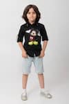 Shop_Partykles_Black Cotton Patchwork, Embroidery Mickey Shirt _Online_at_Aza_Fashions