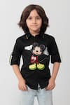 Buy_Partykles_Black Cotton Patchwork, Embroidery Mickey Shirt _at_Aza_Fashions