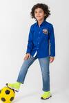 Partykles_Blue Cotton Embroidery Football Patchwork Shirt _Online_at_Aza_Fashions