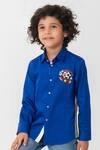 Buy_Partykles_Blue Cotton Embroidery Football Patchwork Shirt _at_Aza_Fashions