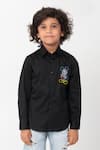 Buy_Partykles_Black Cotton Embroidery Mickey Mouse Logo Shirt _at_Aza_Fashions