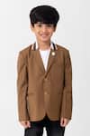 Buy Partykles Brown Rayon Contrast Panelled Blazer at Aza Fashions Buy_Partykles_Brown Rayon Contrast Panelled Blazer _at_Aza_Fashions
