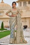 Buy_Tarun Tahiliani_Gold Georgette, Dupion, Silk Embroidery, Byzantium Painted Saree With Blouse _at_Aza_Fashions