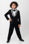 Buy_Partykles_Black Polyester, Suiting Piping Contrast Detailed Tuxedo Set _at_Aza_Fashions