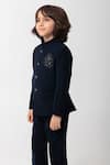 Partykles_Navy Polyester, Suiting Beads, Sequins Placement Embroidered Bandhgala Set _Online_at_Aza_Fashions