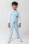 Buy_Partykles_Sky Blue Rayon Embroidery, Piping Mickey And Aeroplane Waistcoat Set _at_Aza_Fashions