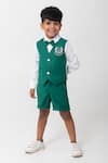 Buy_Partykles_Emerald Green Embroidery Logo Waistcoat Set _at_Aza_Fashions